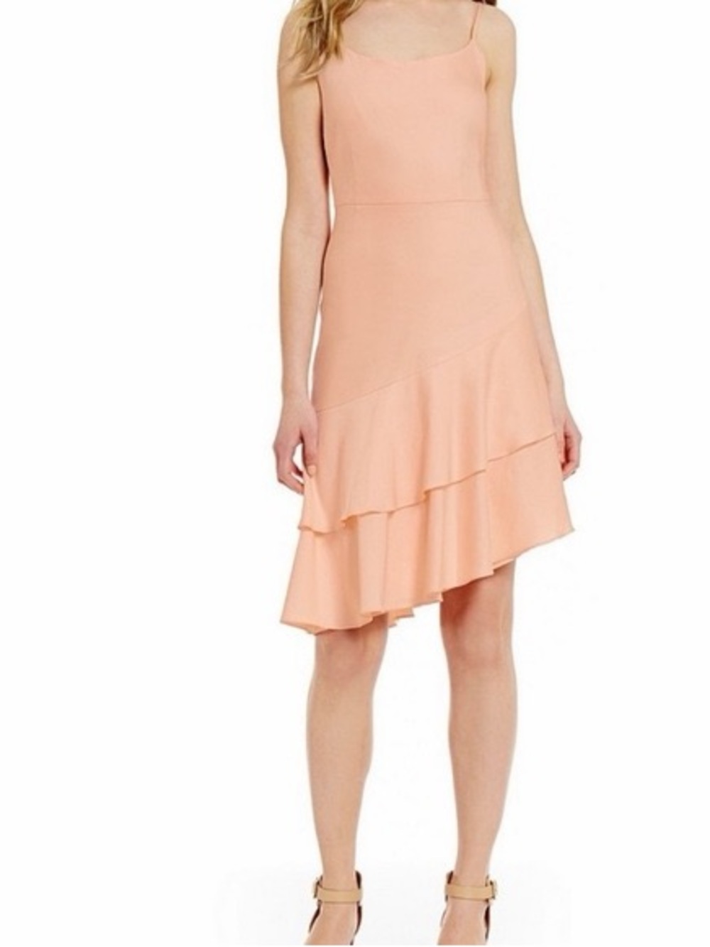 NWT Antonio Melani Asymmetrical Ruffle Dress in Peach
